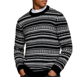 Topman Black White Fair Isle Crewneck Knit Sweater Size Small